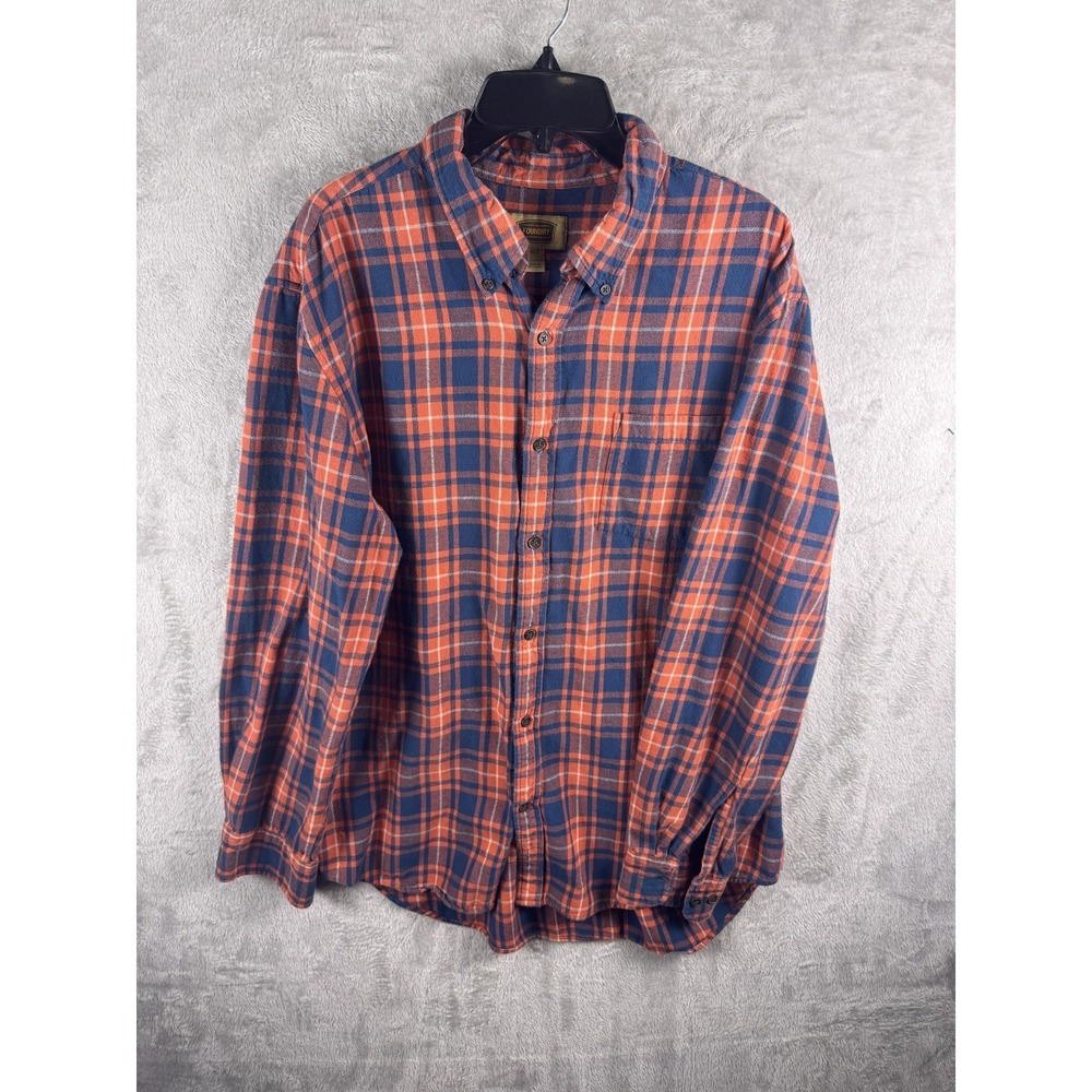 The Foundry Supply Co Shirt Mens XLT Blue Orange Plaid Flannel Button Down Tall